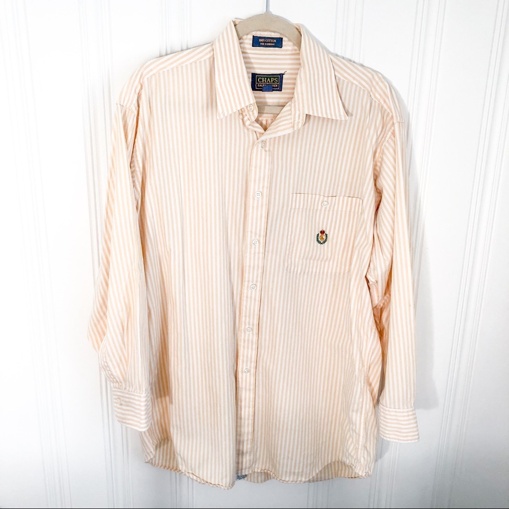 Chaps Yellow and White Striped Button-Up Shirt